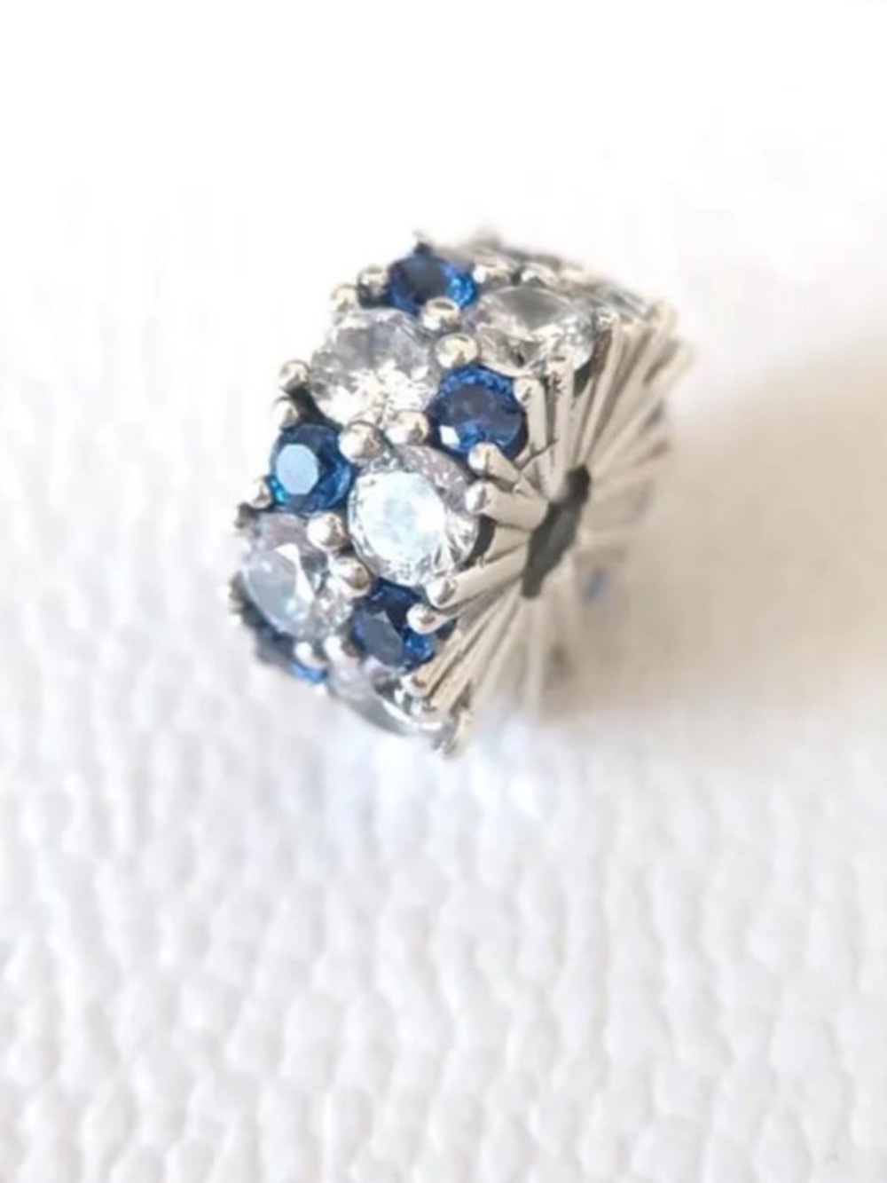 Silver Charm Bead with Blue and Clear Crystals - Women Jewelry
